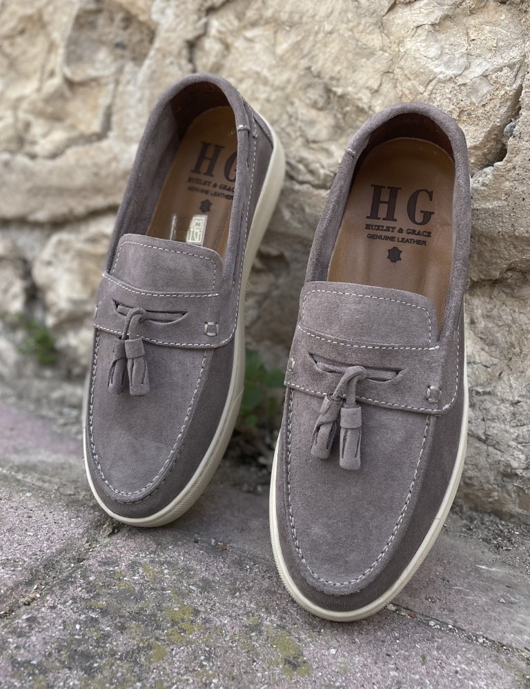 Huxley and Grace ανδρικά γκρι δερμάτινα loafers με tassels HG174191G φωτογραφία